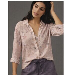 Anthropologie Cloth & Stone Sheer Paisley Blouse Soft Pink + Lavender Boho Sz S